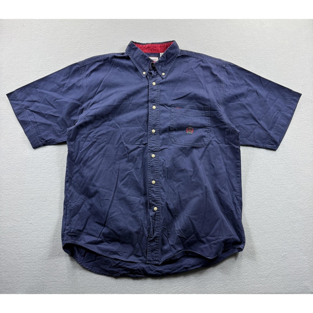 Bugle Boy Co. Shirt Mens XL Blue Short Sleeve Button Front Pocket Casual VTG